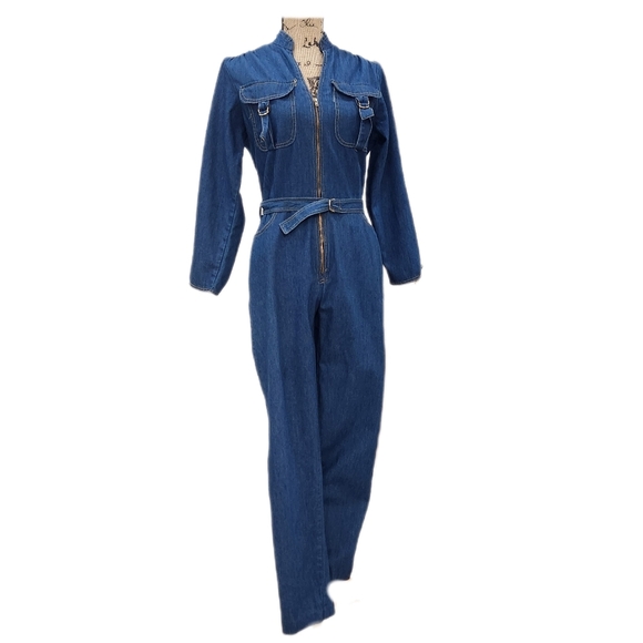 70s Vintage Fredricks Of Hollywood Disco Denim Jumpsuit Womens Small - Picture 2 of 6
